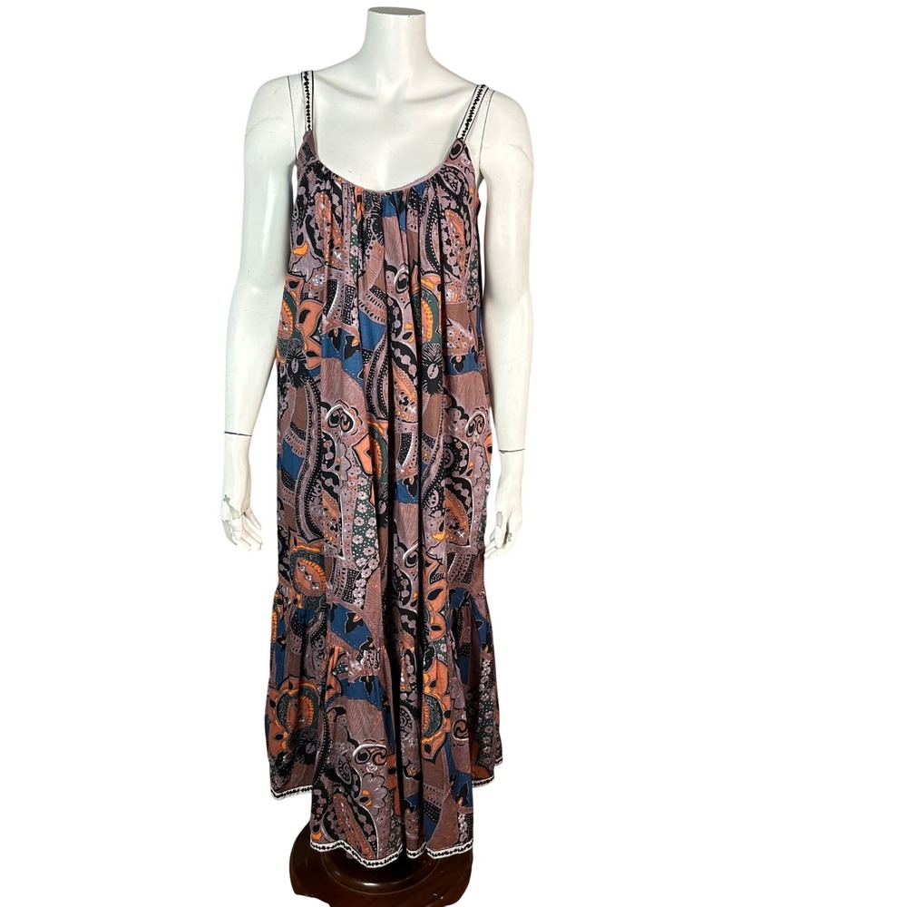Cleobella maxi dress XS Organic Cotton Earthy Dark Floral Tiered Boho relaxed